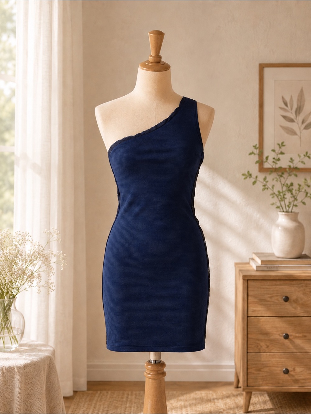 Topshop One-Shoulder Navy Blue Black Dress Size 4